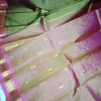 Pure Handloom Olive Green Thirubhuvanam Silk Saree