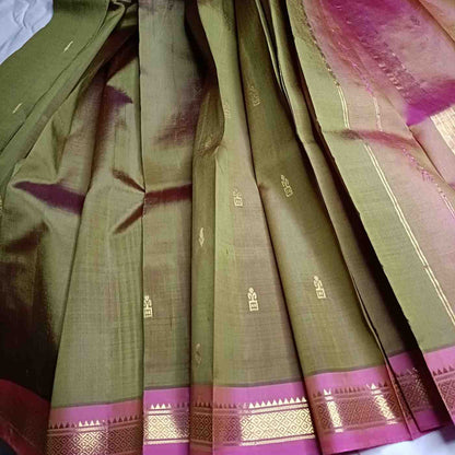 Pure Handloom Olive Green Thirubhuvanam Silk Saree