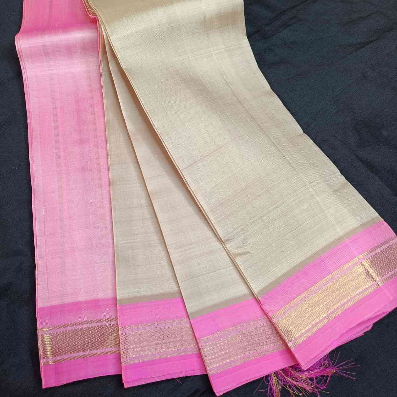 Pure handloom Thirubhuvanam silk fabric showing lightweight 1.5 warp weave