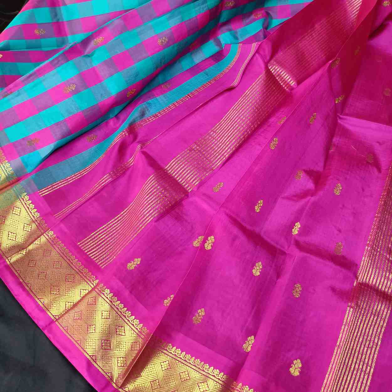 Pure Handloom Multi Check Thirubhuvanam Silk Saree