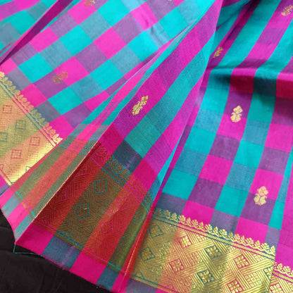 Pure Handloom Multi Check Thirubhuvanam Silk Saree