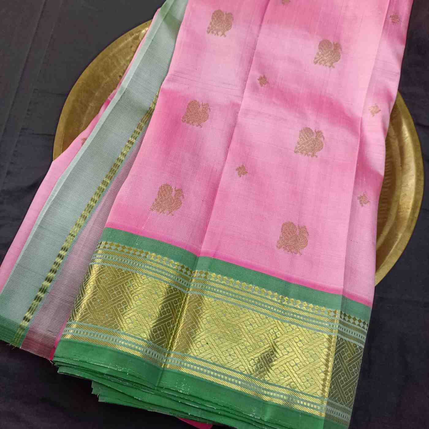 Pure Handloom Pink Thirubhuvanam Silk Saree - Annapakshi