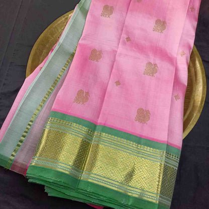Pure Handloom Pink Thirubhuvanam Silk Saree - Annapakshi