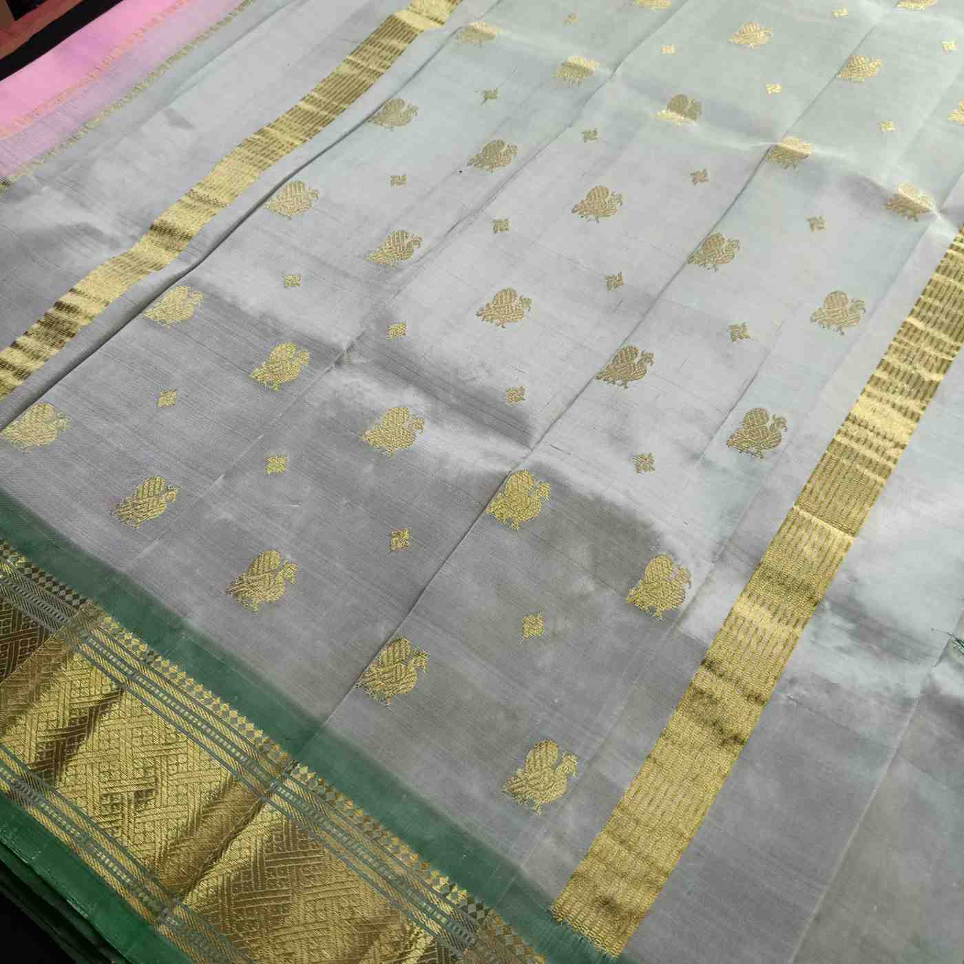 Pure Handloom Pink Thirubhuvanam Silk Saree - Annapakshi