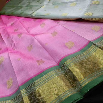 Pure Handloom Pink Thirubhuvanam Silk Saree - Annapakshi