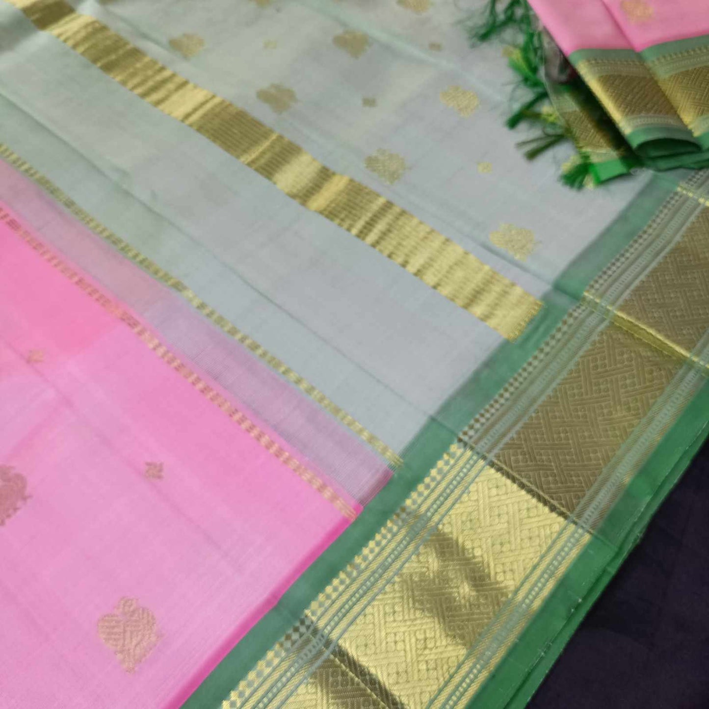 Pure Handloom Pink Thirubhuvanam Silk Saree - Annapakshi