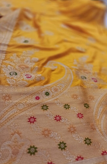 YELLOW MEENAKARI BANARASI DOLA SILK SAREE