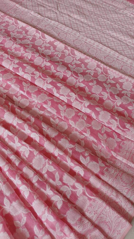 PINK FLORAL BANARASI COTTON WEAVE SAREE