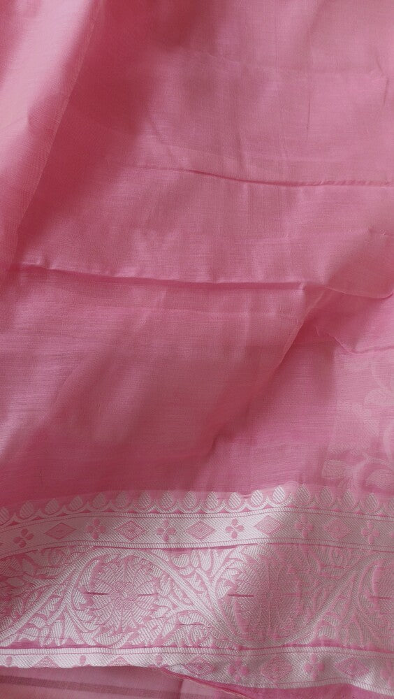 PINK FLORAL BANARASI COTTON WEAVE SAREE