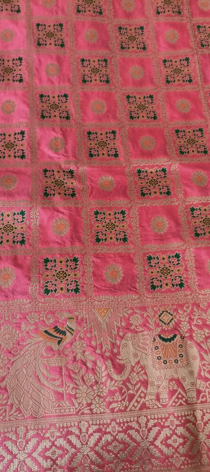 PINK GHARCHOLA BANARASI SEMI SILK SAREE