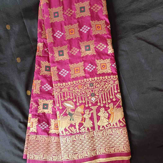 ROYAL PURPLE BANDHEJ BANARASI SEMI SILK SAREE