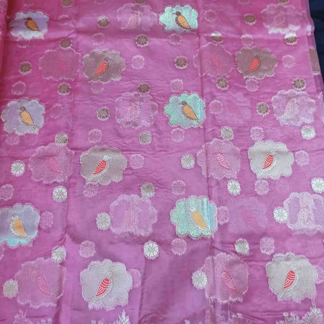 PINK PARROT PARTY BANARASI ORGANZA SAREE