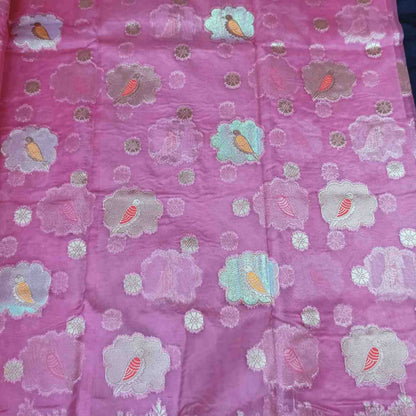 PINK PARROT PARTY BANARASI ORGANZA SAREE
