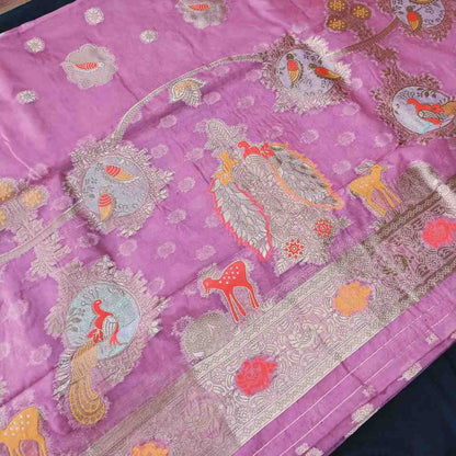 PINK PARROT PARTY BANARASI ORGANZA SAREE
