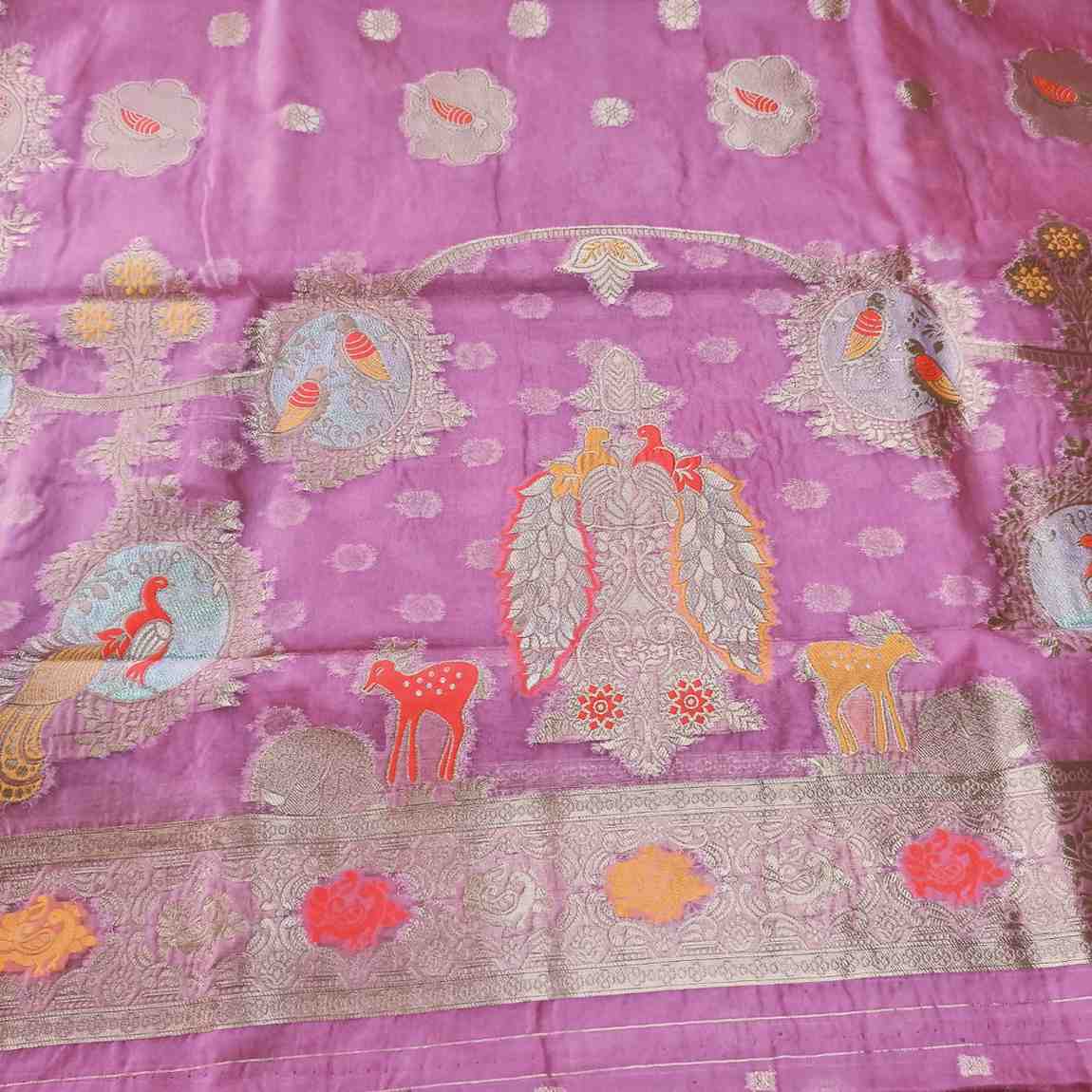 PINK PARROT PARTY BANARASI ORGANZA SAREE