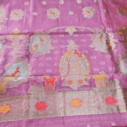 PINK PARROT PARTY BANARASI ORGANZA SAREE