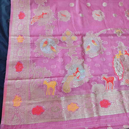 PINK PARROT PARTY BANARASI ORGANZA SAREE