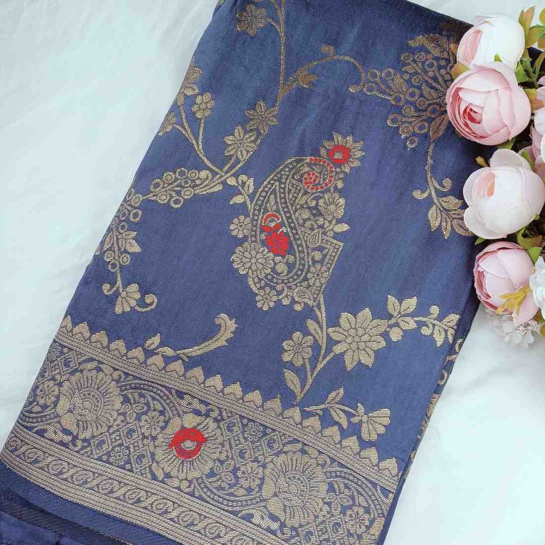 GREY BOX MEENA BANARASI VISCOSE SAREE