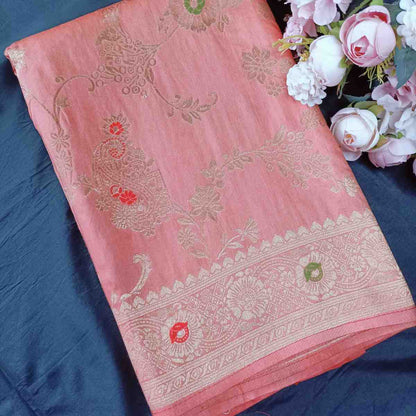 LIGHT CARROT ORANGE MANGO BOX MEENA BANARASI VISCOSE SAREE