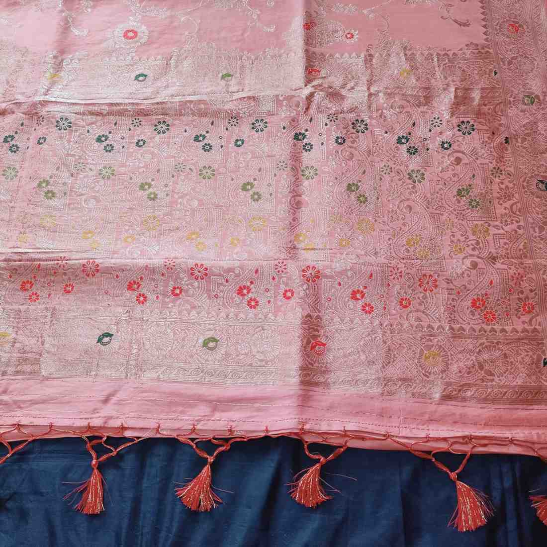 LIGHT CARROT ORANGE MANGO BOX MEENA BANARASI VISCOSE SAREE