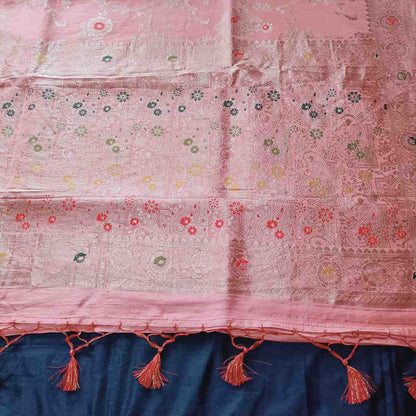 LIGHT CARROT ORANGE MANGO BOX MEENA BANARASI VISCOSE SAREE