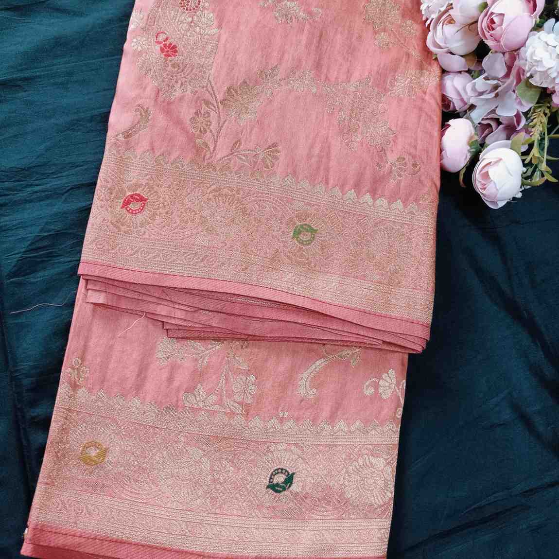 LIGHT CARROT ORANGE MANGO BOX MEENA BANARASI VISCOSE SAREE