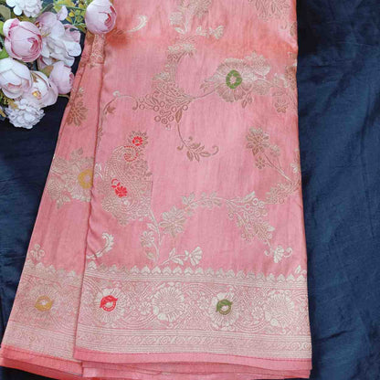 LIGHT CARROT ORANGE MANGO BOX MEENA BANARASI VISCOSE SAREE