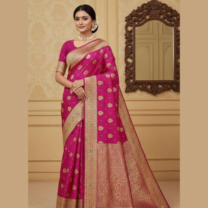 PINK FLORAL MEENAKARI BANARASI KATAN SILK SAREE