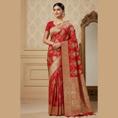 RED MOTIFS BANARASI KATAN SILK SAREE