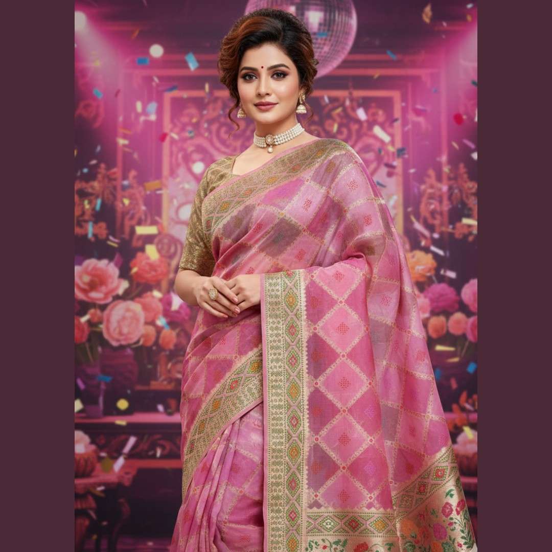 PINK RANGKAT PURE BANARASI KHADDI GEORGETTE SAREE