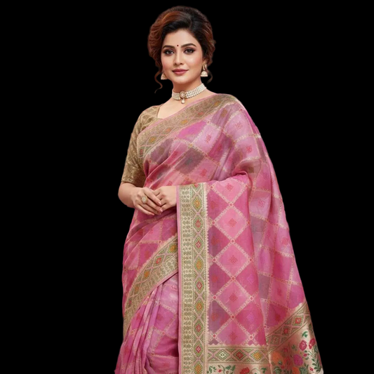 PINK RANGKAT PURE BANARASI KHADDI GEORGETTE SAREE