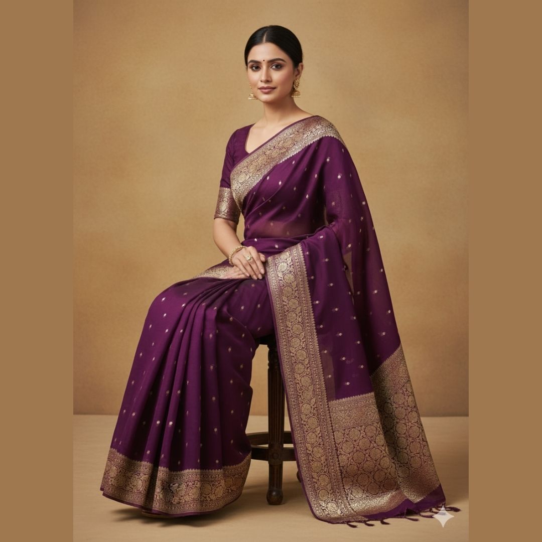 WINE BUTI PURE BANARASI KHADDI GEORGETTE SAREE