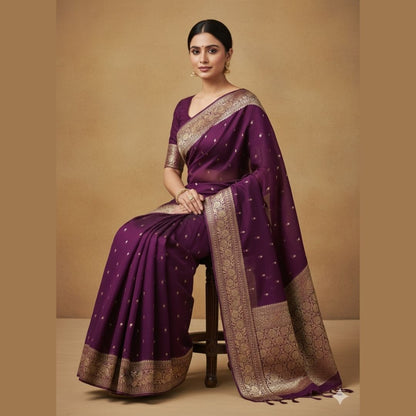 WINE BUTI PURE BANARASI KHADDI GEORGETTE SAREE