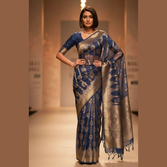 NAVY BLUE MEENAKARI PARTY WEAR ORGANZA