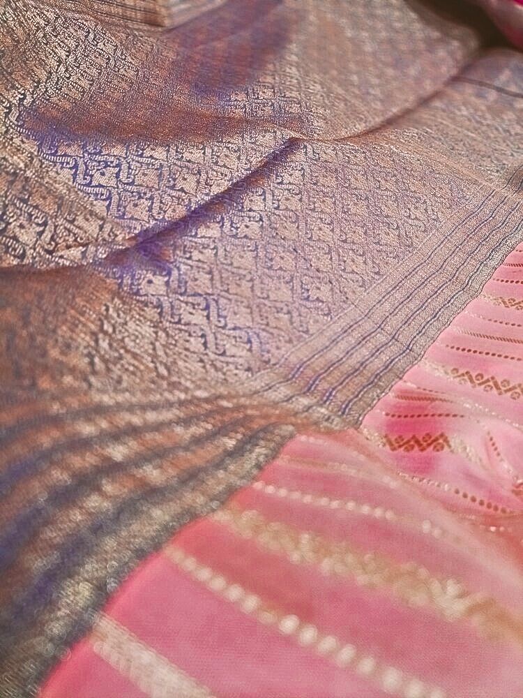 BABY PINK STRIPED BANARASI SOFT SILK SAREE