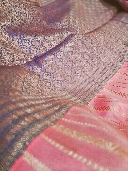 BABY PINK STRIPED BANARASI SOFT SILK SAREE