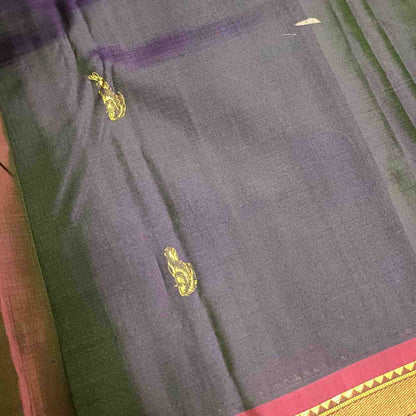 Pure Handloom Navy Blue Kanjivaram Silk Saree - Vanki Butta