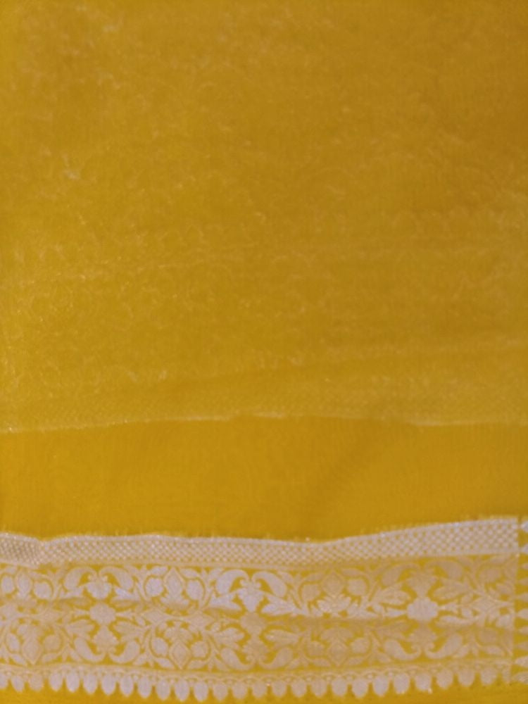 YELLOW MEENAKARI FLORAL JAAL KHADDI GEORGETTE BANARASI SAREE