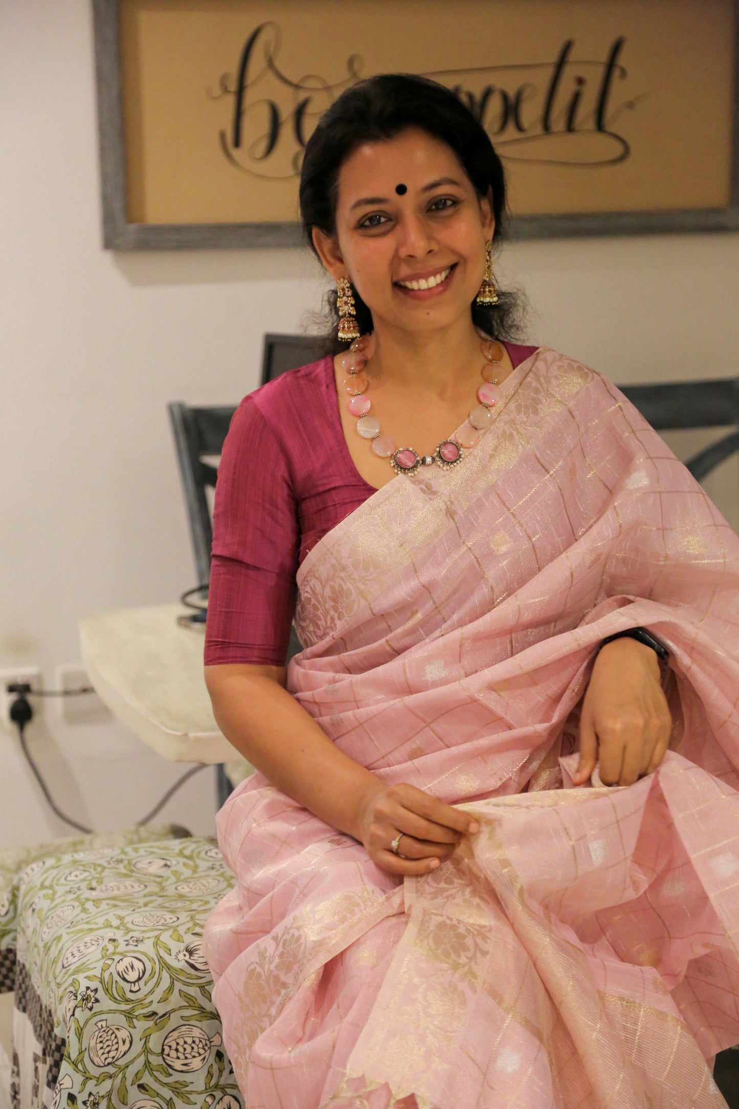 PINK BANARASI LINEN TISSUE SILK SAREE