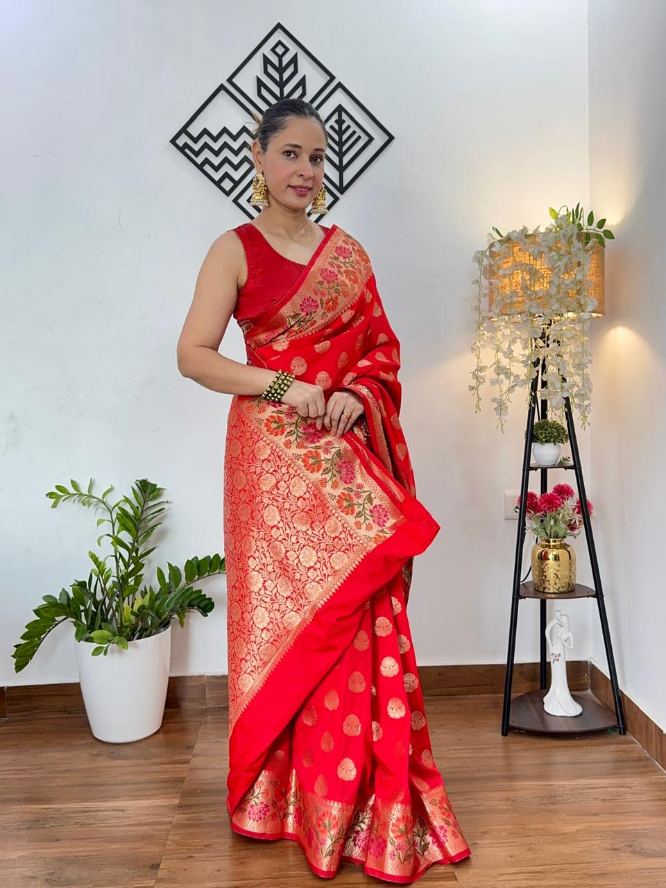 RED BUTTA MOTIF PAITHANI BANARASI KATAN SILK SAREE