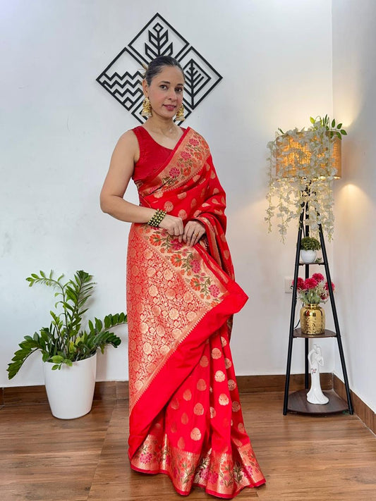 RED BUTTA MOTIF PAITHANI BANARASI KATAN SILK SAREE