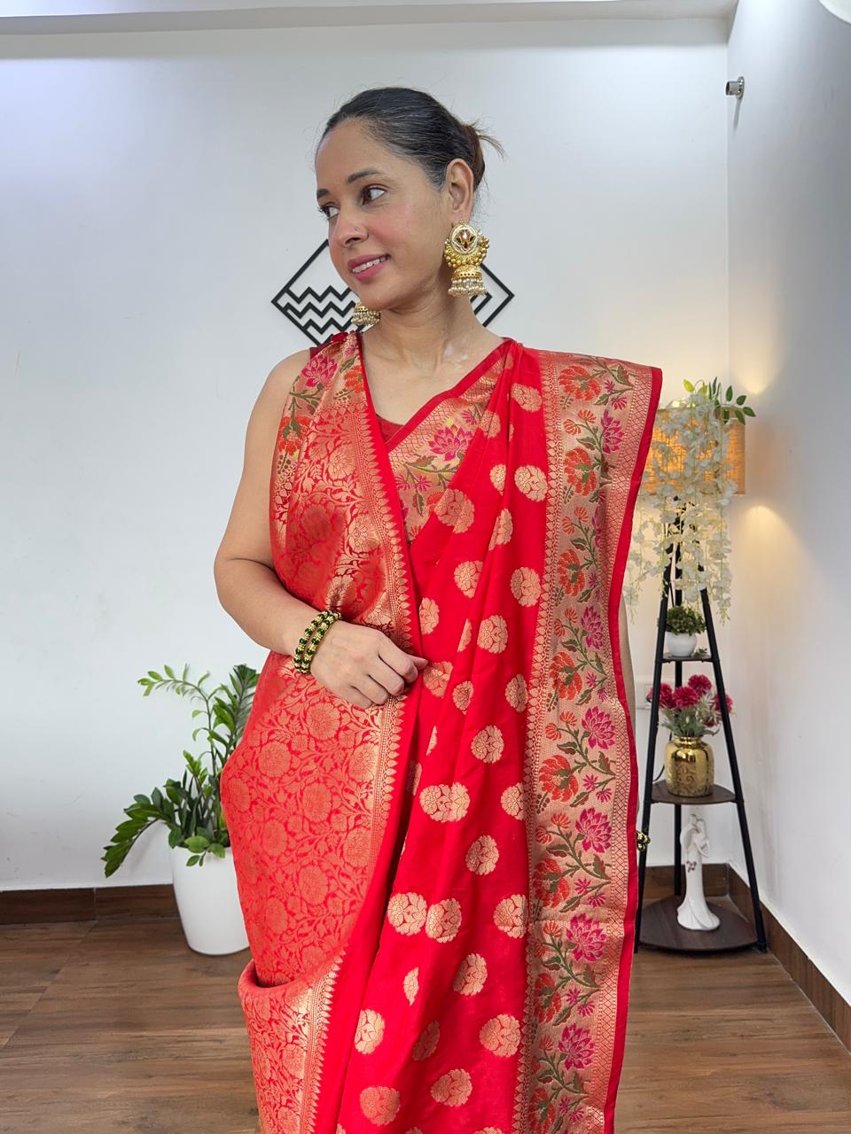 RED BUTTA MOTIF PAITHANI BANARASI KATAN SILK SAREE