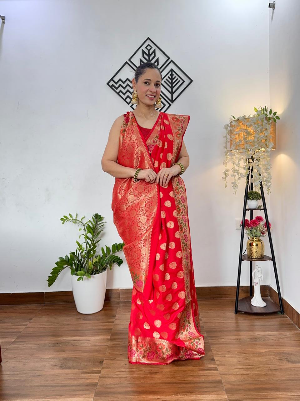 RED BUTTA MOTIF PAITHANI BANARASI KATAN SILK SAREE