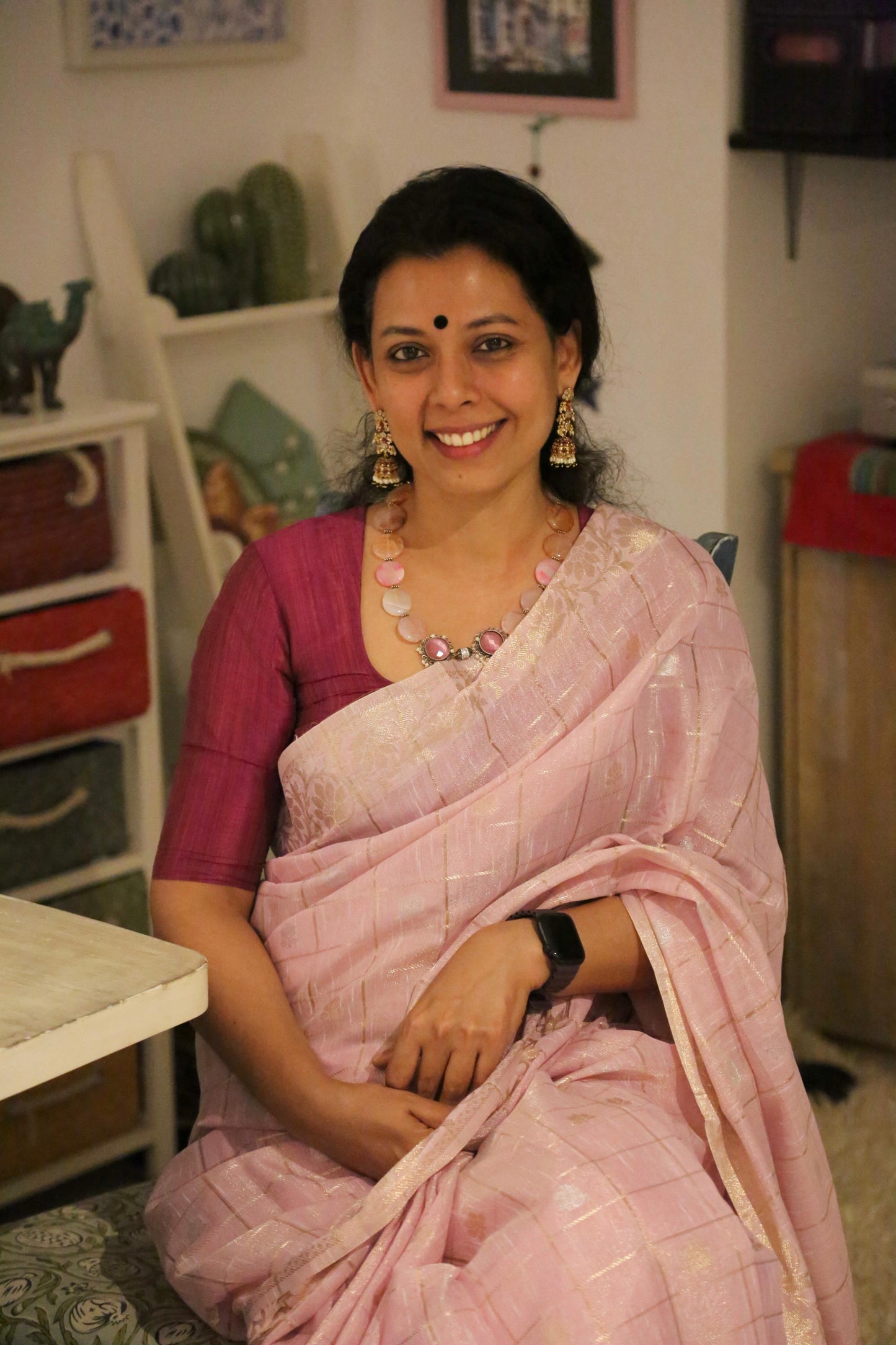 PINK BANARASI LINEN TISSUE SILK SAREE