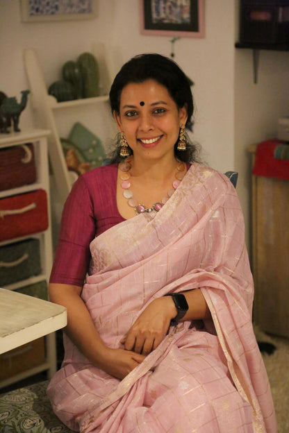 PINK BANARASI LINEN TISSUE SILK SAREE