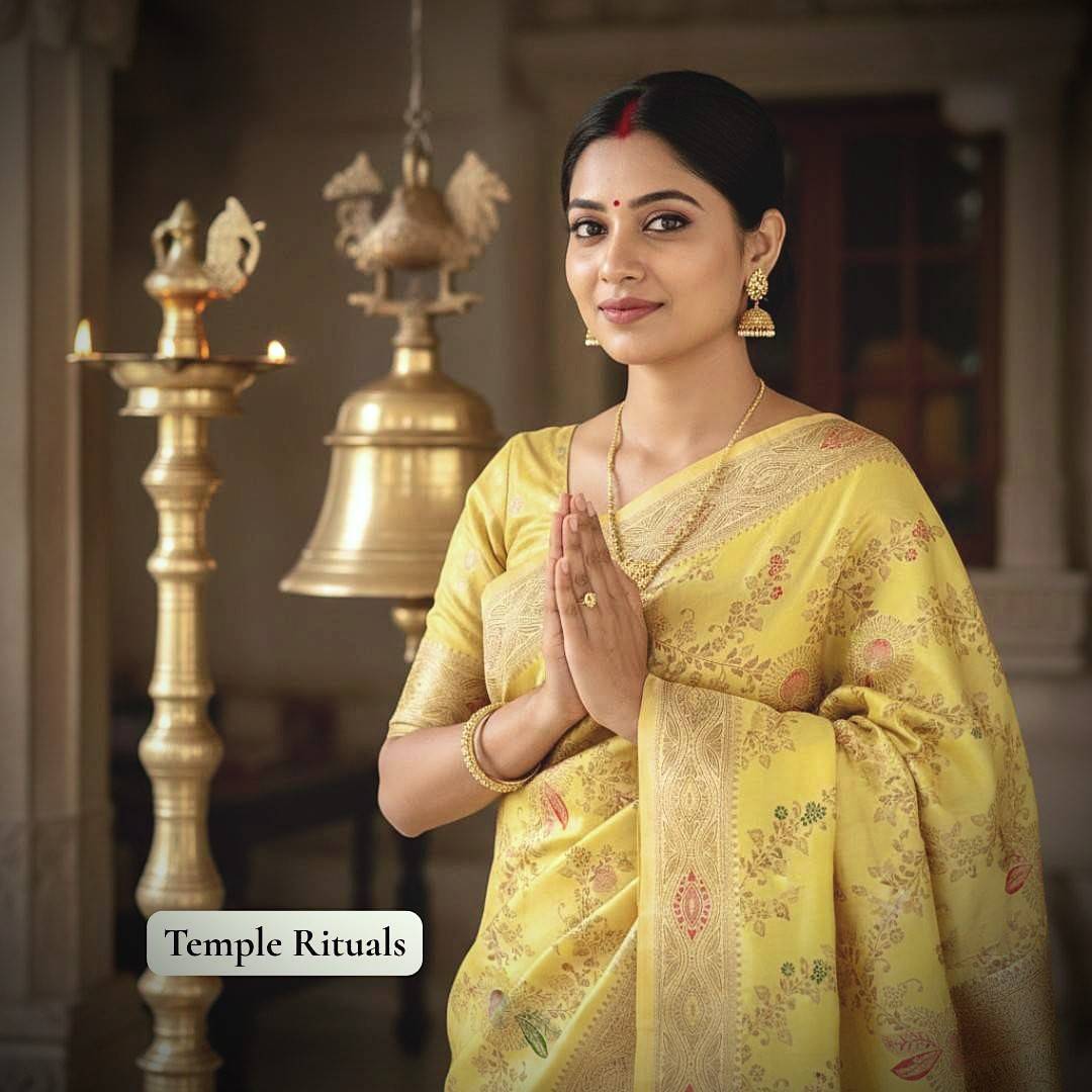 YELLOW FLORAL JAAL BANARASI VISCOSE SAREE