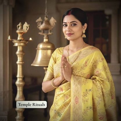 YELLOW FLORAL JAAL BANARASI VISCOSE SAREE