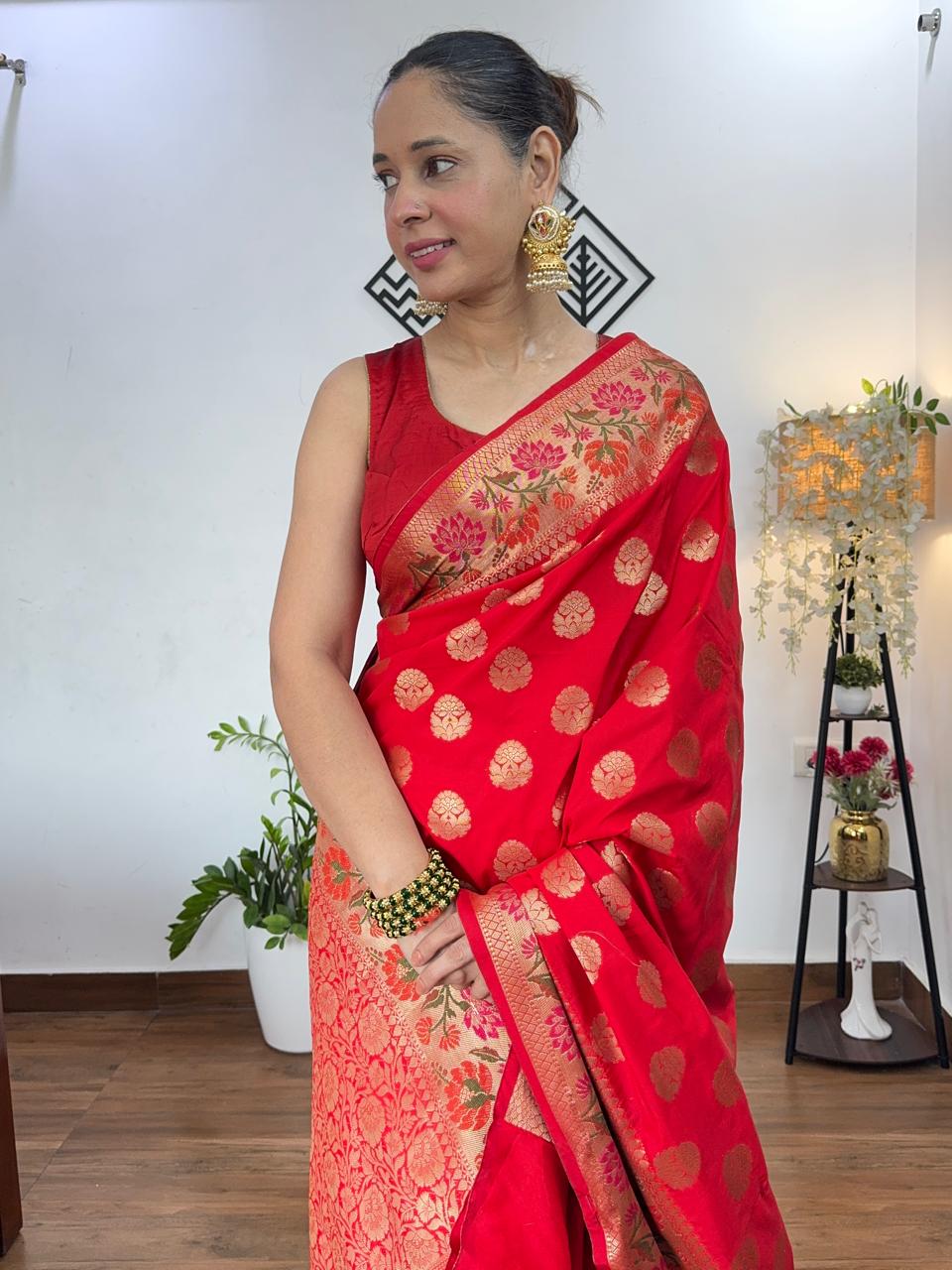 RED BUTTA MOTIF PAITHANI BANARASI KATAN SILK SAREE