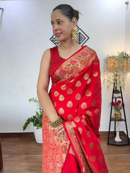 RED BUTTA MOTIF PAITHANI BANARASI KATAN SILK SAREE
