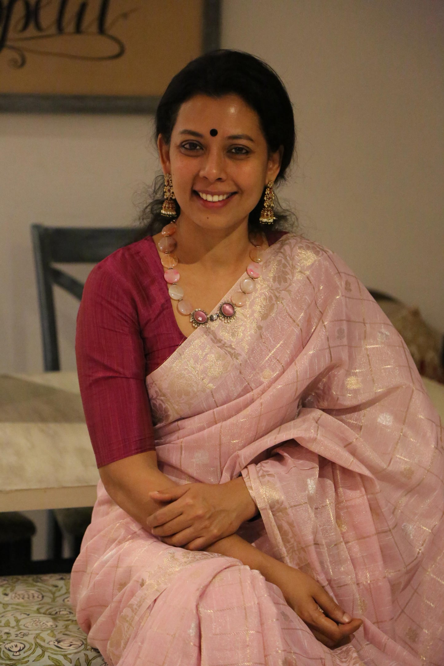 PINK BANARASI LINEN TISSUE SILK SAREE